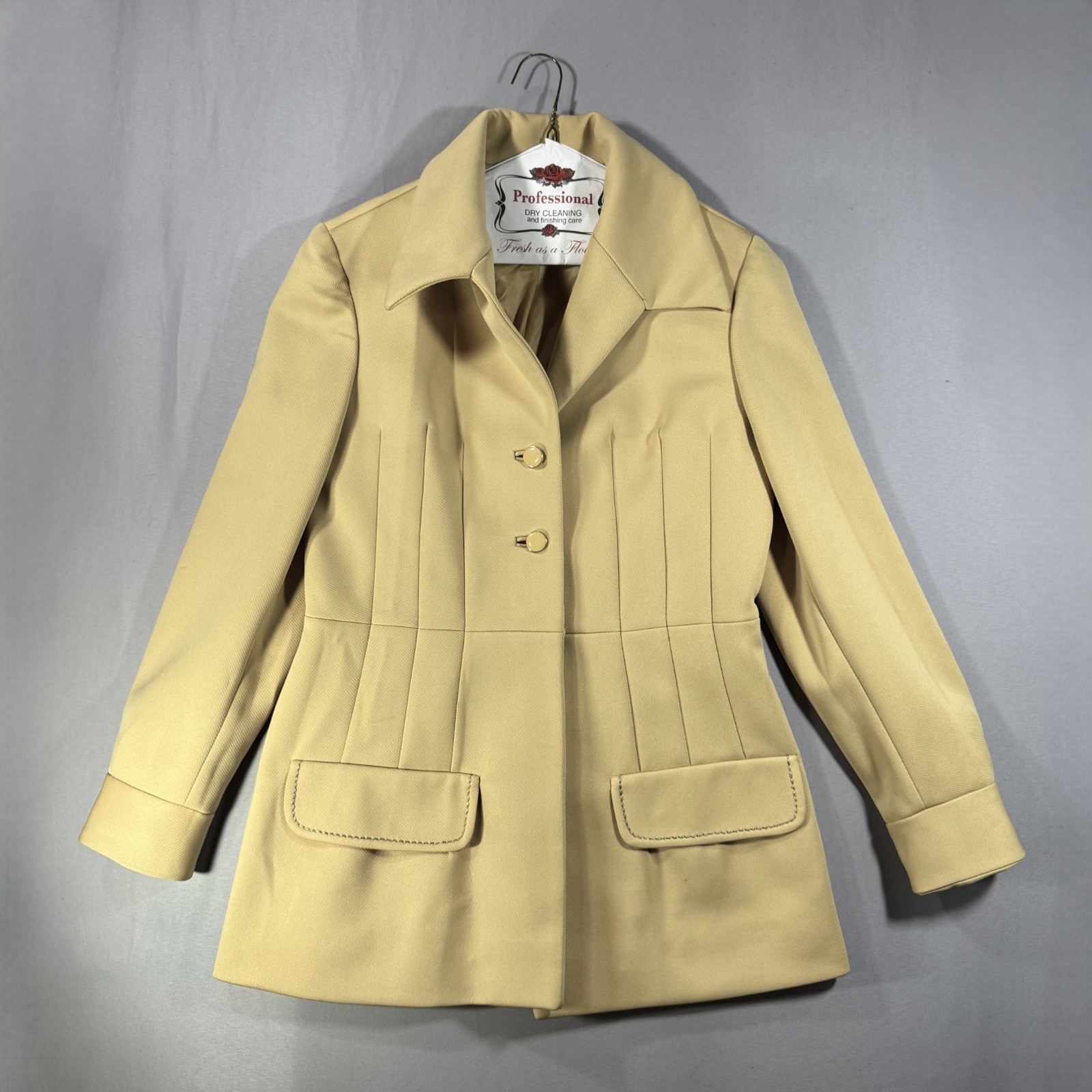 Lilli Ann Knit Coat Women&rsquo;s Blazer Medium Beige Pleated Vintage 60s Mod Classic