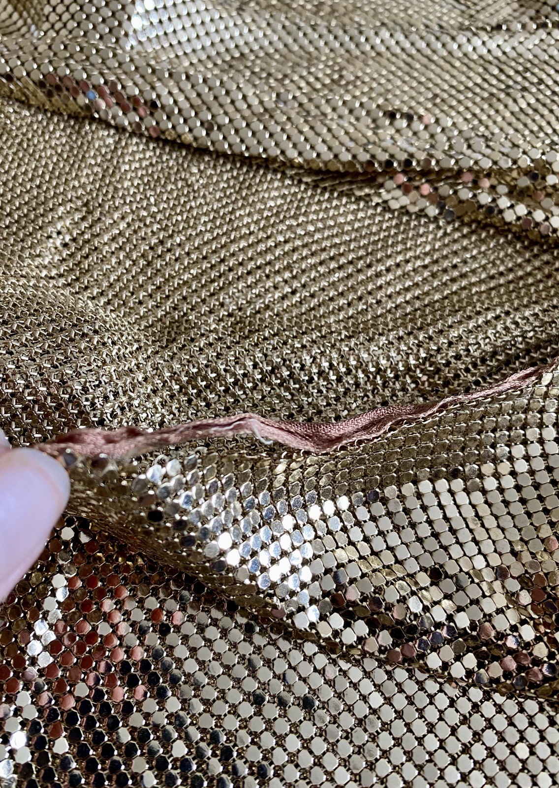 Whiting Davis Vintage Liquid Gold Mesh Chain Mail Draped Front Top 70s Disco S/M