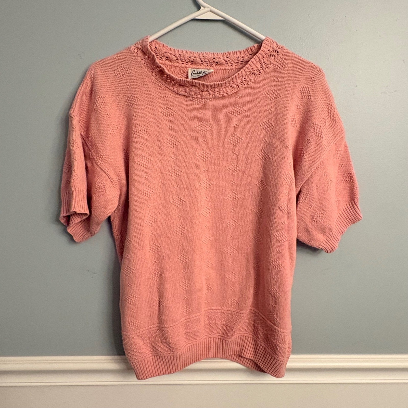 Cuddle Knit Vintage Pink Short Sleeve Sweater Grannycore Cottagecore Made in USA