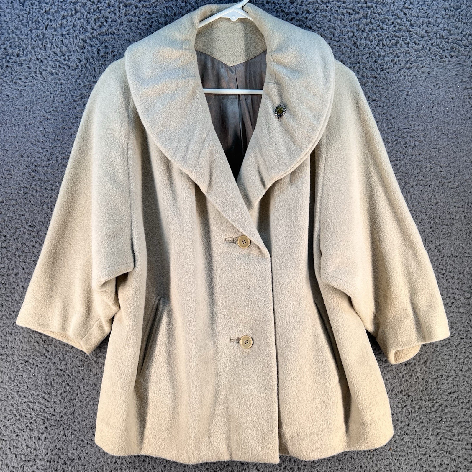 Vtg STROOCK Coat Womens Medium Cashmere Blend Beige Quiet Luxury Mob Wife Classy