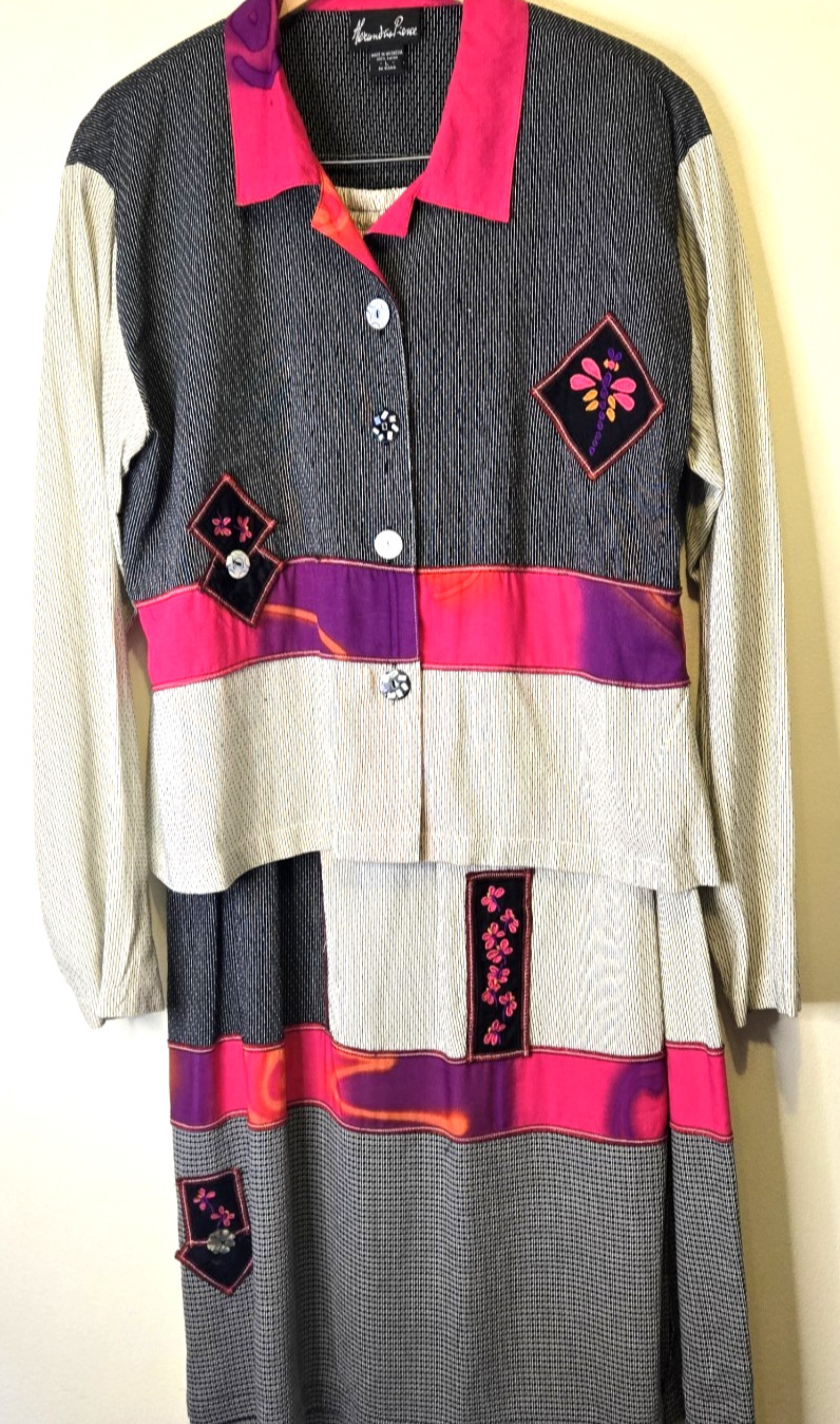 VTG Alexandria Pierce LS Blouse Skirt Set Large 90s Summer Celebration Festival