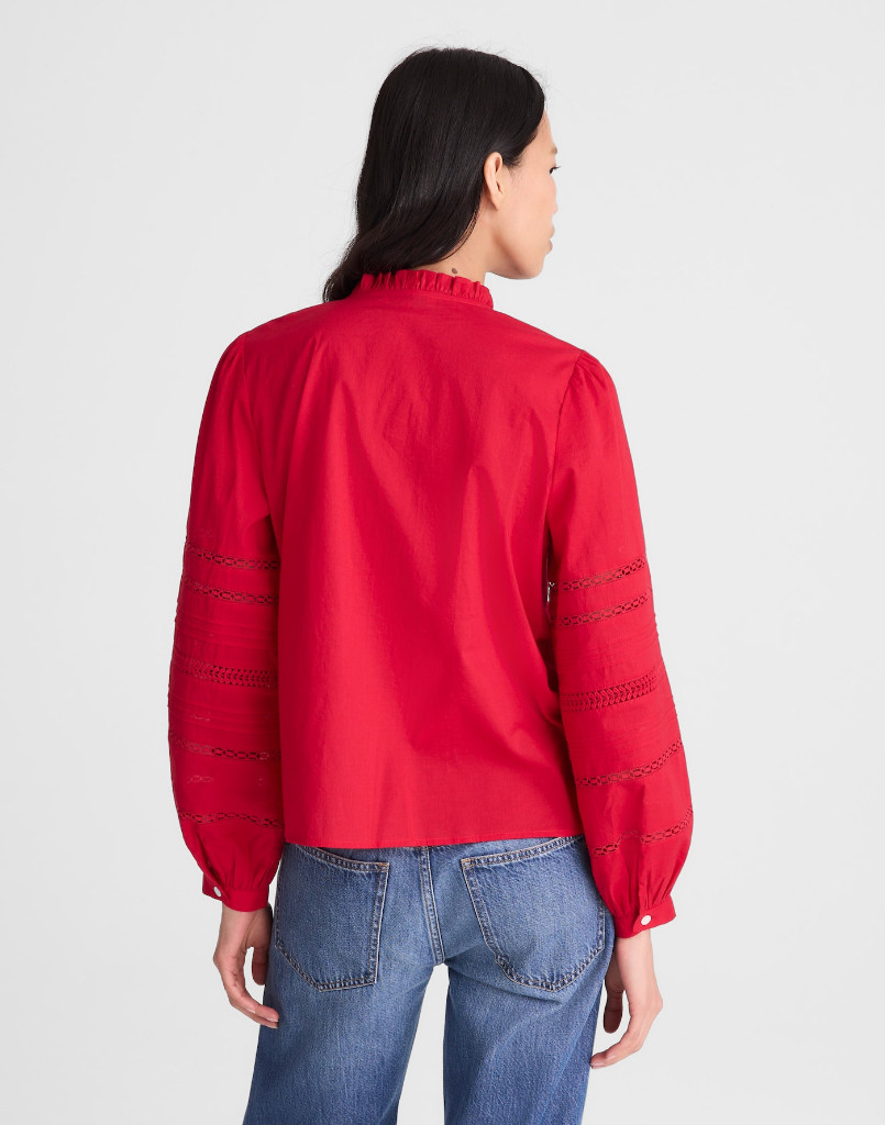 NWT Madewell Lace-Insert High-Neck Pintuck Top