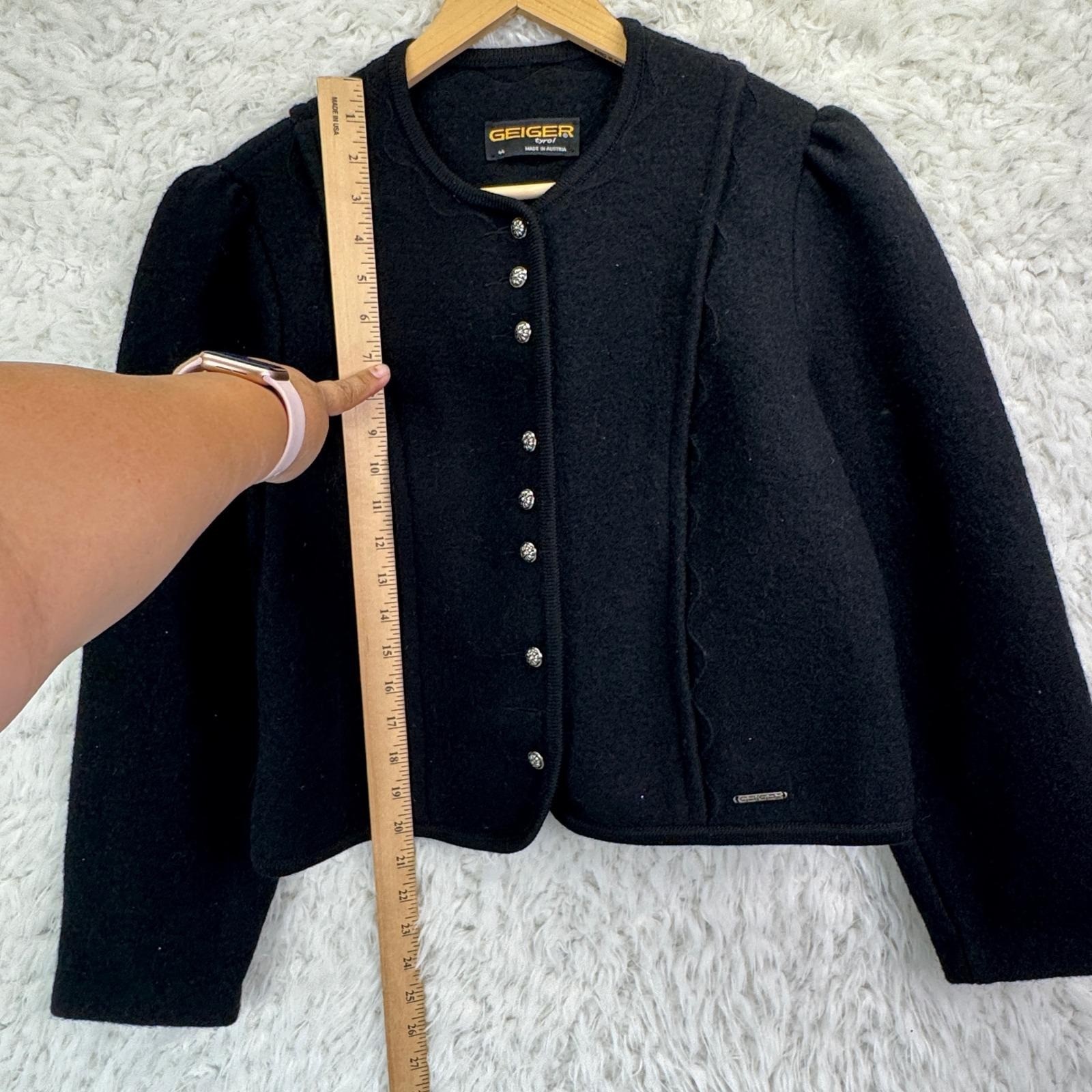 Geiger Tyrol Boiled Wool Jacket 44 VTG L Black Austrian Trachten Cardigan Blazer