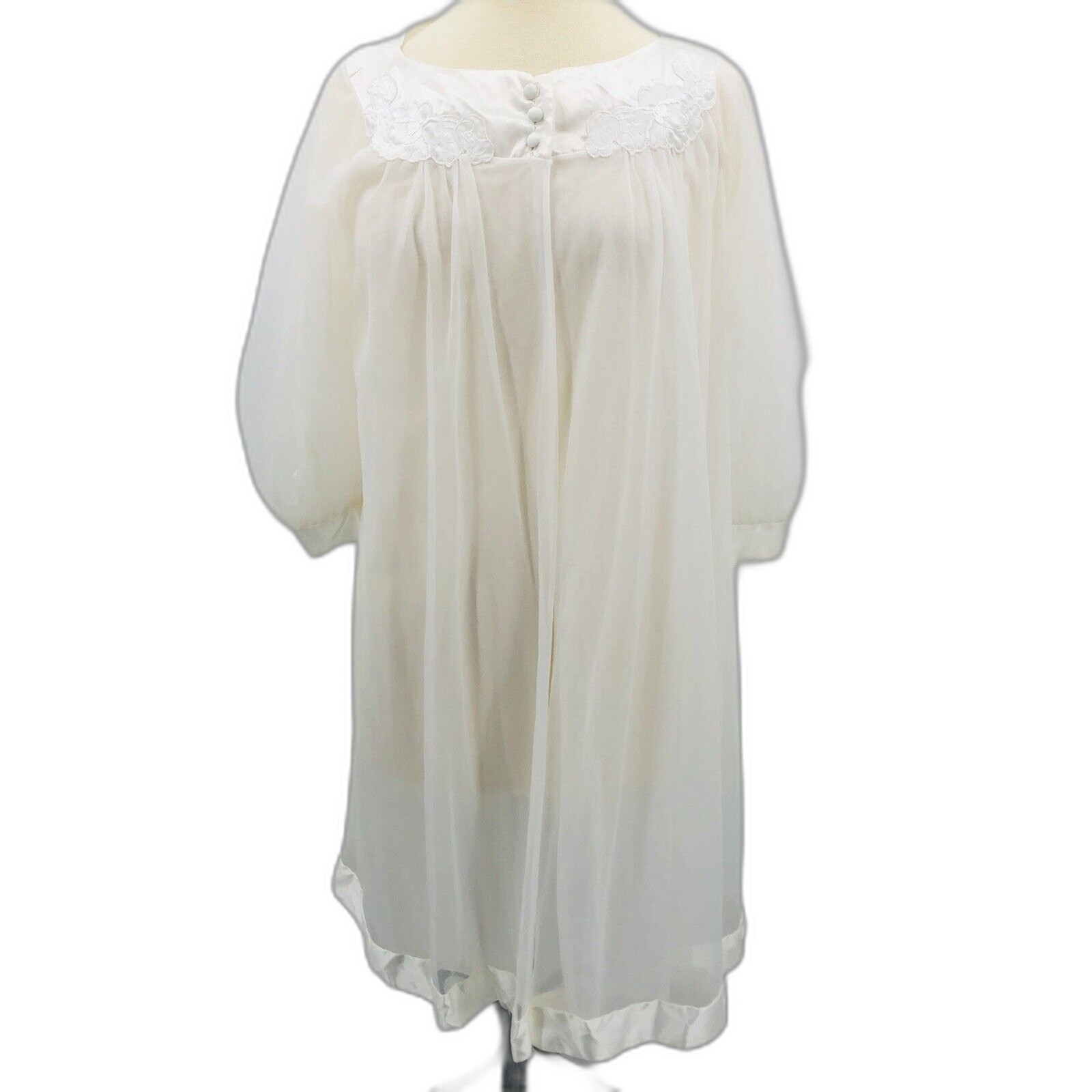 Vintage Gossard Artemis White Chiffon Satin Peignoir Robe Cover Small Lingerie