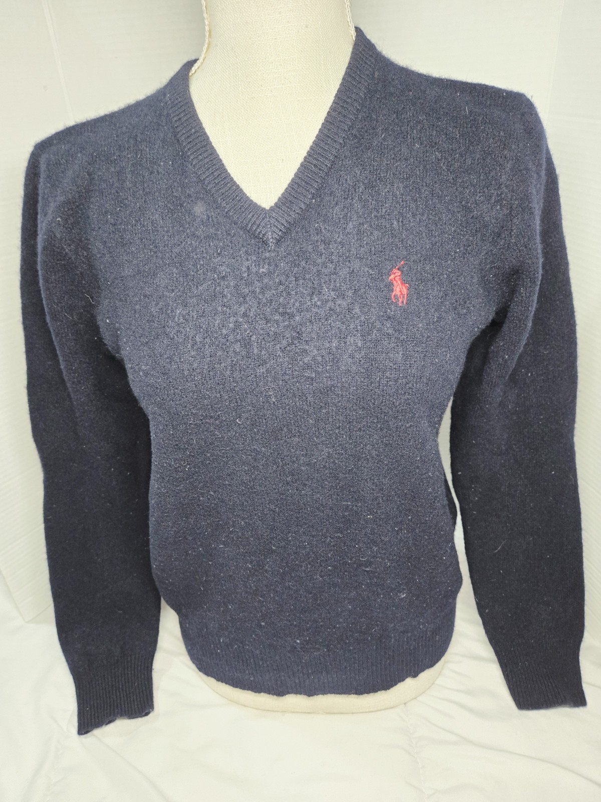 Vtg Polo Ralph Lauren S 100% Lambswool V-Neck Sweater Women Blue Retro Ultrasoft