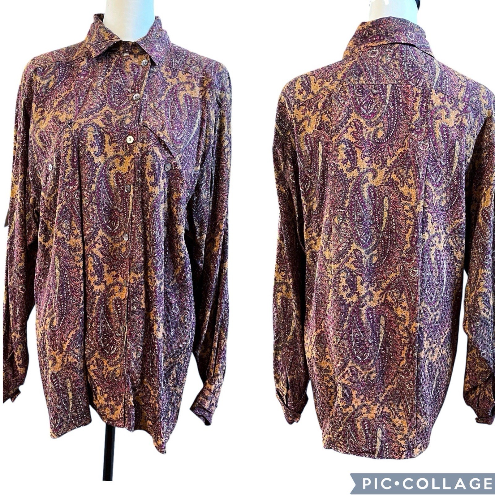 VTG Escada Size 38 Silk Blouse Margaretha Ley Top Paisley Print Button Front