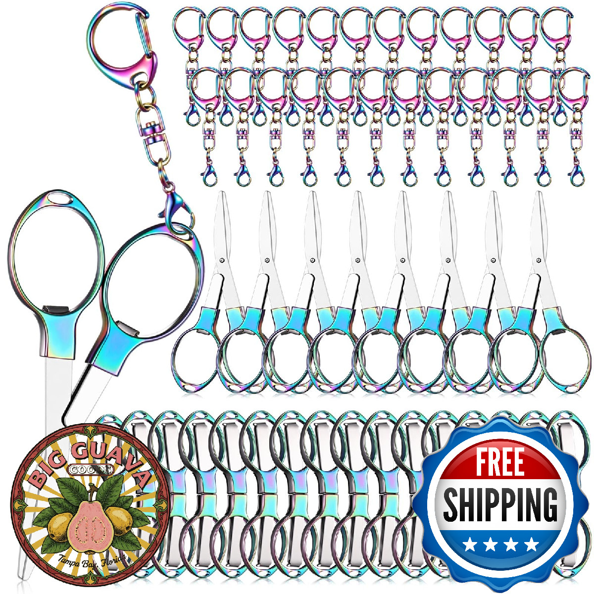 Lanties 24 Pcs Folding Stainless Steel Scissors with Keychains Portable Mini Bad
