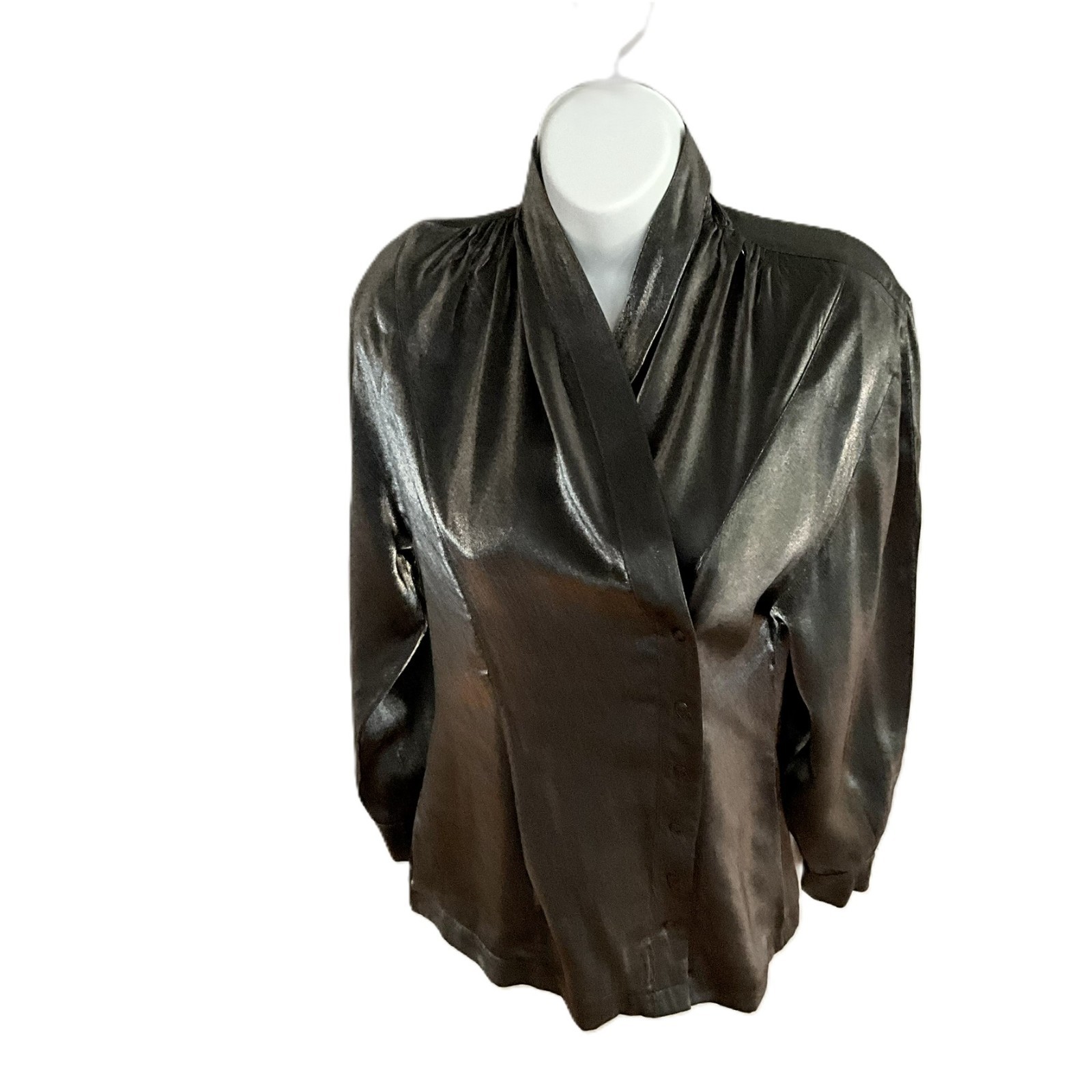Clasen Vintage Silver Metallic Shimmer Blouse Drapped Collar IT38 Italy