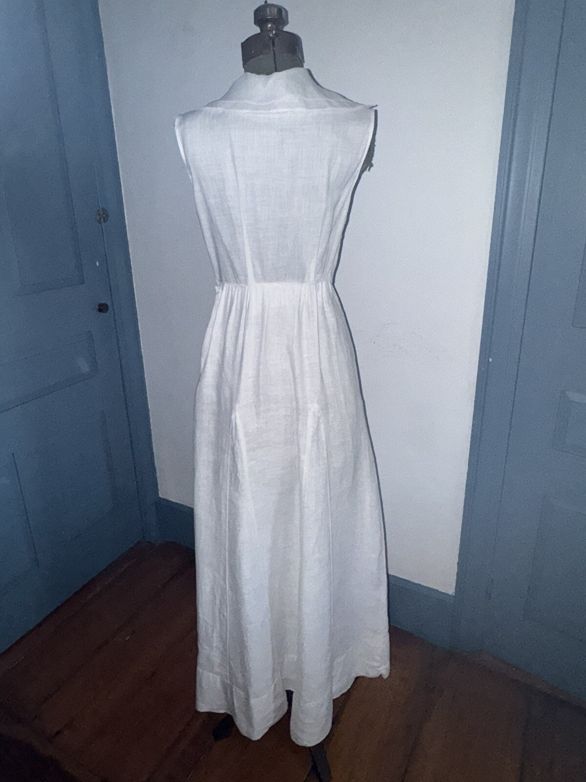 Antique C1910 Edwardian Ladies White Linen & Organdy Tennis Dress Unusual Find