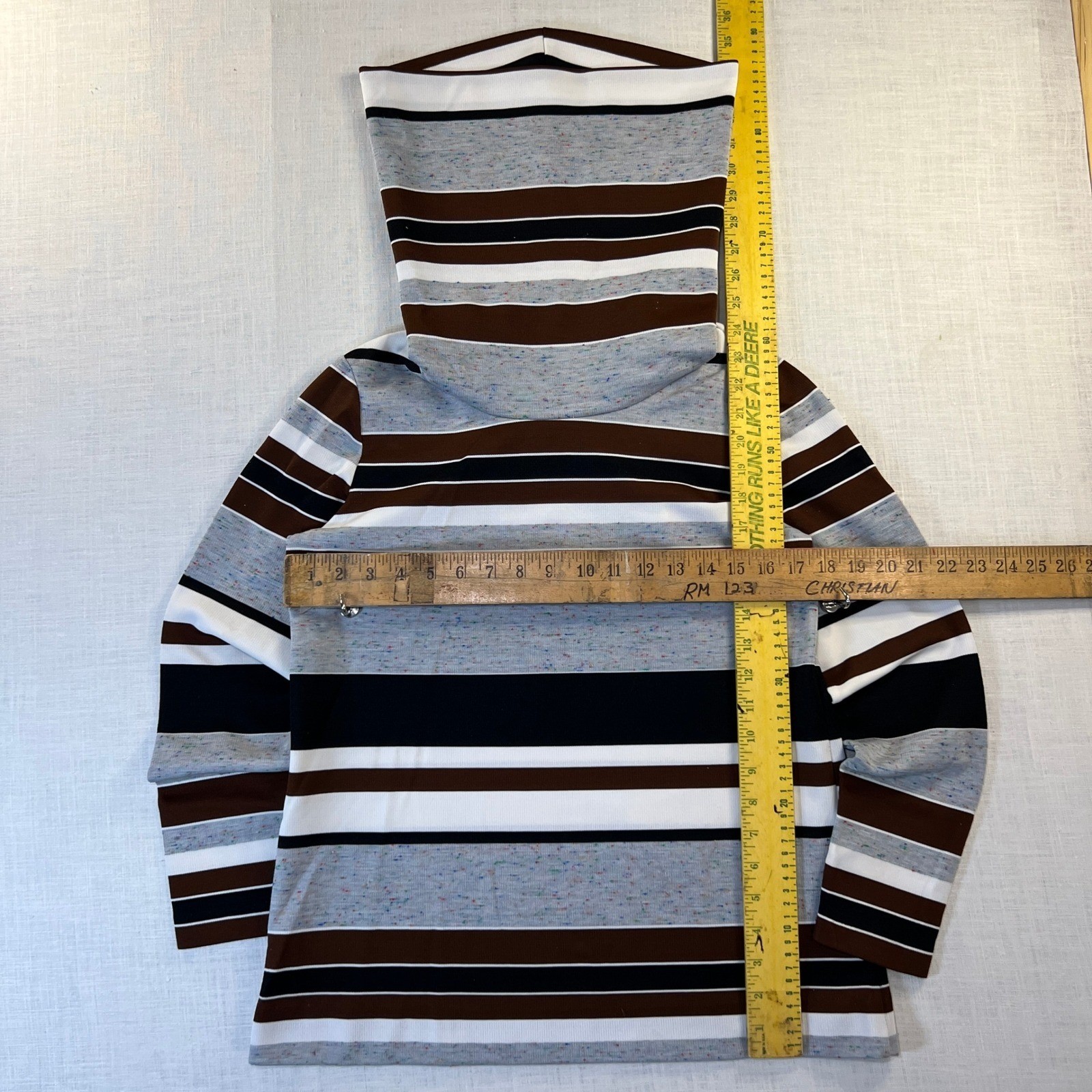 VTG Handmade Crazy Turtleneck Sweater Women&rsquo;s L Earthy Brown Cowl Neck Pullover