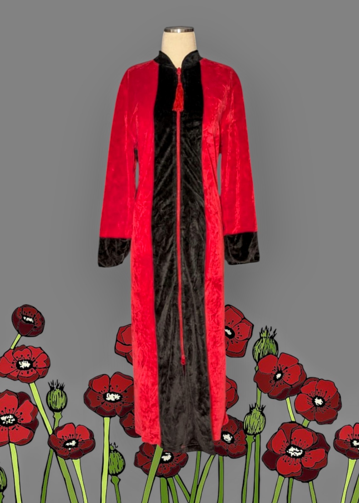 ENCHANTED Red Black LOUNGE Robe House Coat Nightgown 2-WAY ZIP Women&rsquo;s S/M