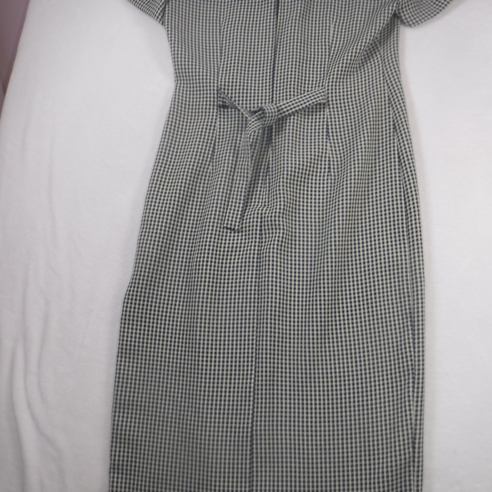Scarlett Vintage Gingham Check Maxi Dress Navy Blue White Mandarin Collar 3/4