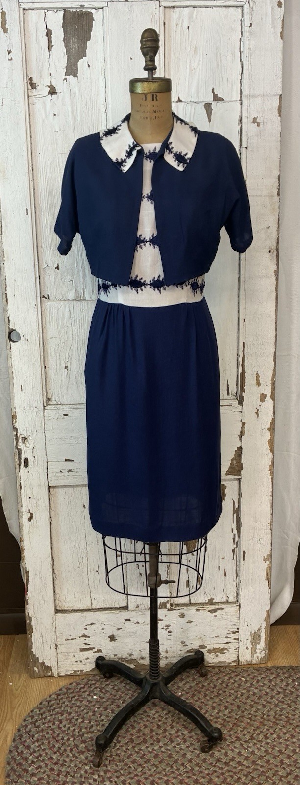 2 Piece Vintage 50&rsquo;s US Union Made Linen DRESS & BOLERO JACKET – Size S/M
