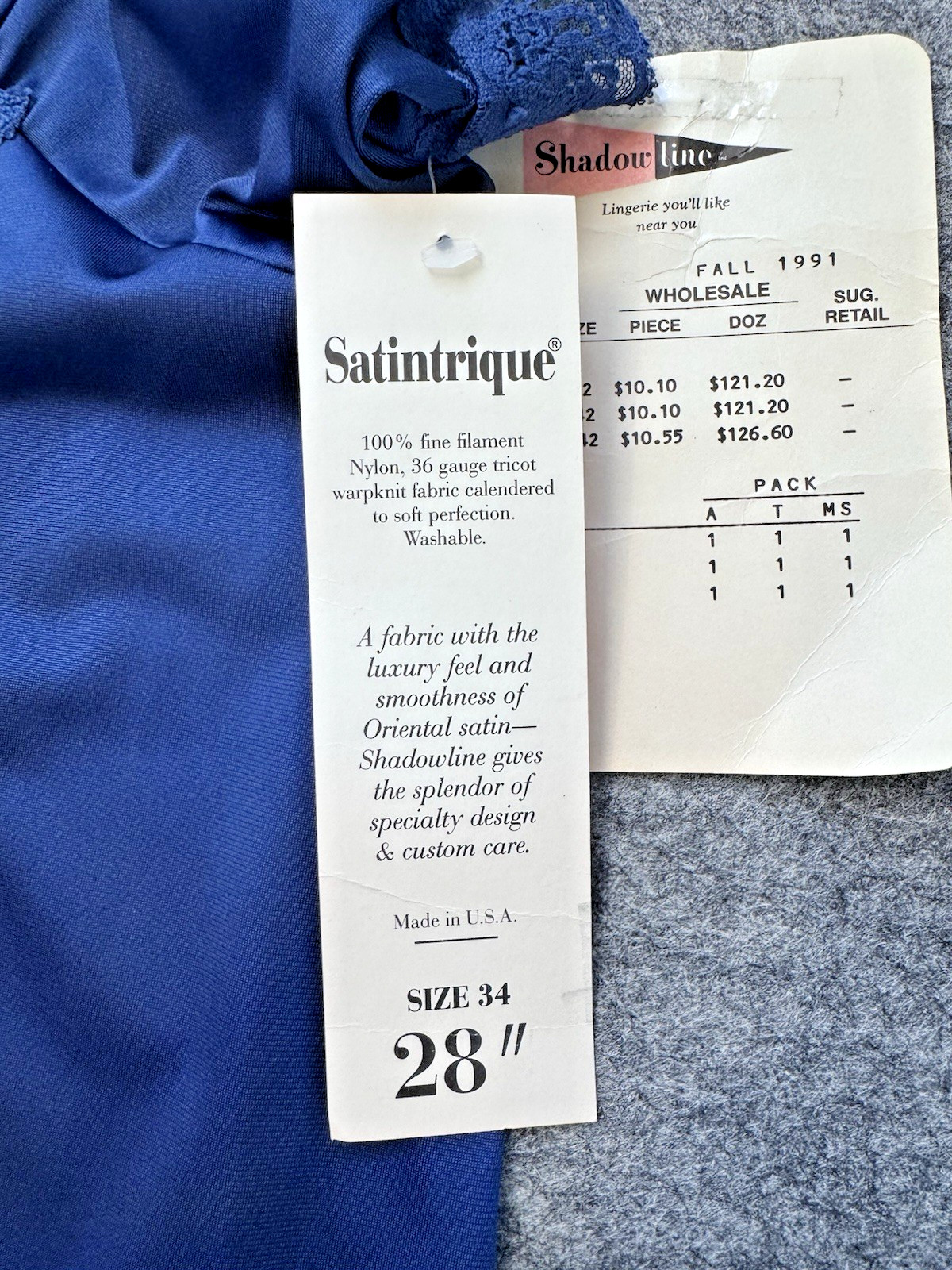 Shadowline Full Slip Blue NOS w/Orig Tags, Peek-A-Boo Bodice Lace, Sexy VTG 90&rsquo;s