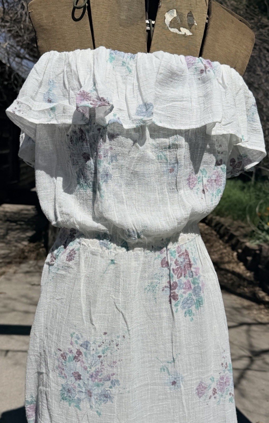 Vtg 70&rsquo;s Style Cotton Gauze Camisole Med/Lg Sundress Ultra-feminine Romantic