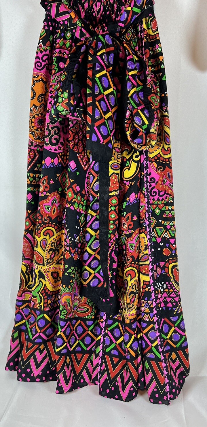 DIANE FREIS Original Vintage 1980s Multi-Color Print Midi Dress 100% Silk
