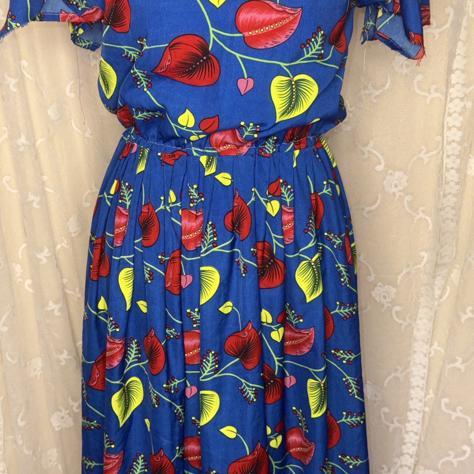 VTG Handmade Floral Print Opaque Shift Dress Size Small/Medium Needs Repair AsIs