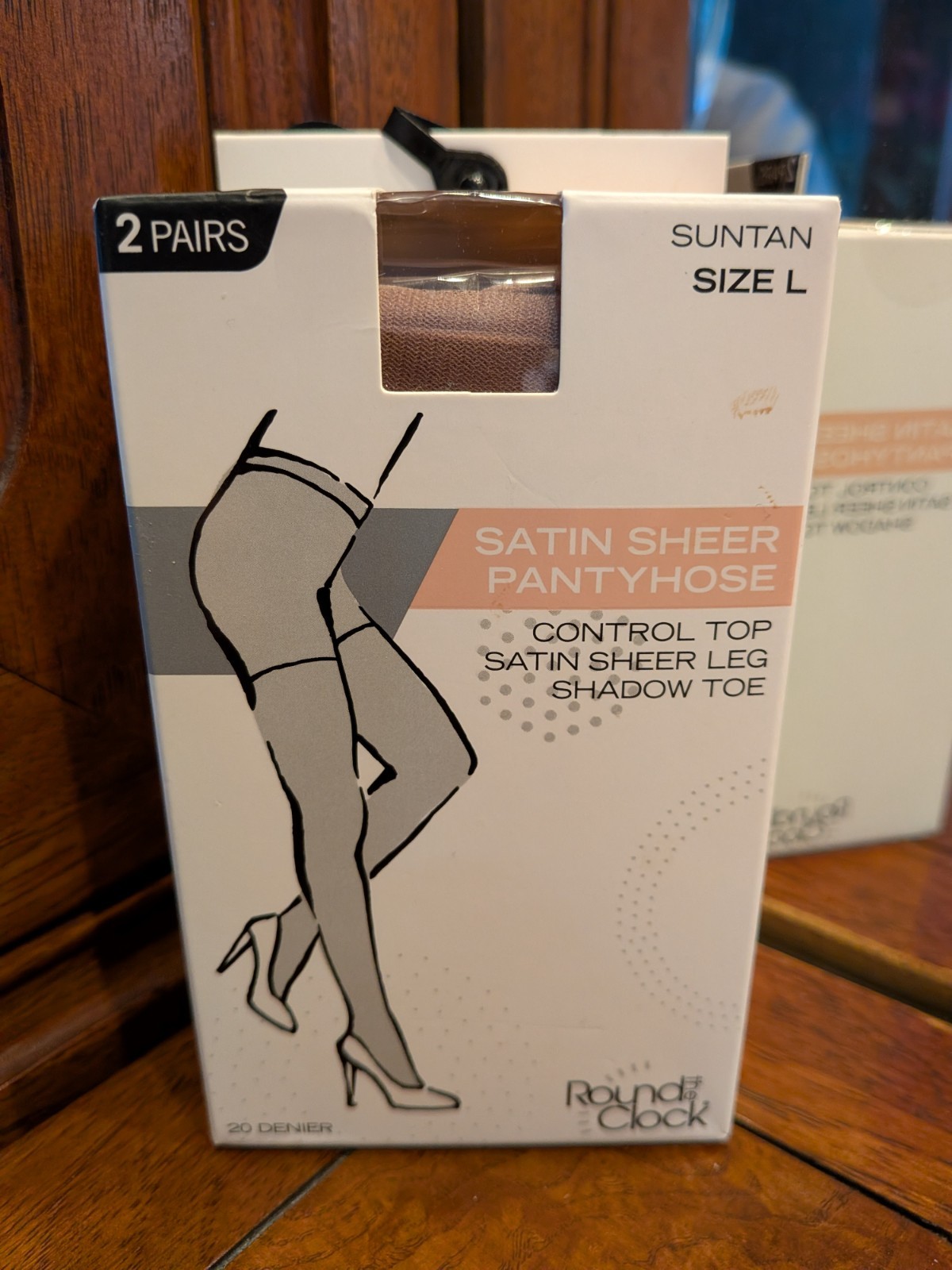 2 New Pairs Round The Clock Satin Sheer Control Top Pantyhose Suntan L Up To 6&prime;