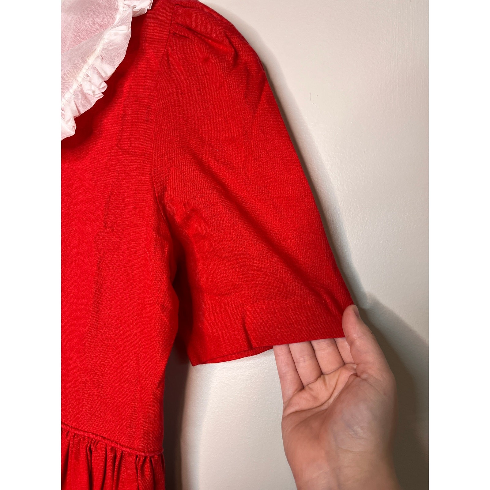 1980s Caseros Imports Red White Ruffle Collar Coquette Cottage Tea Party Dress M