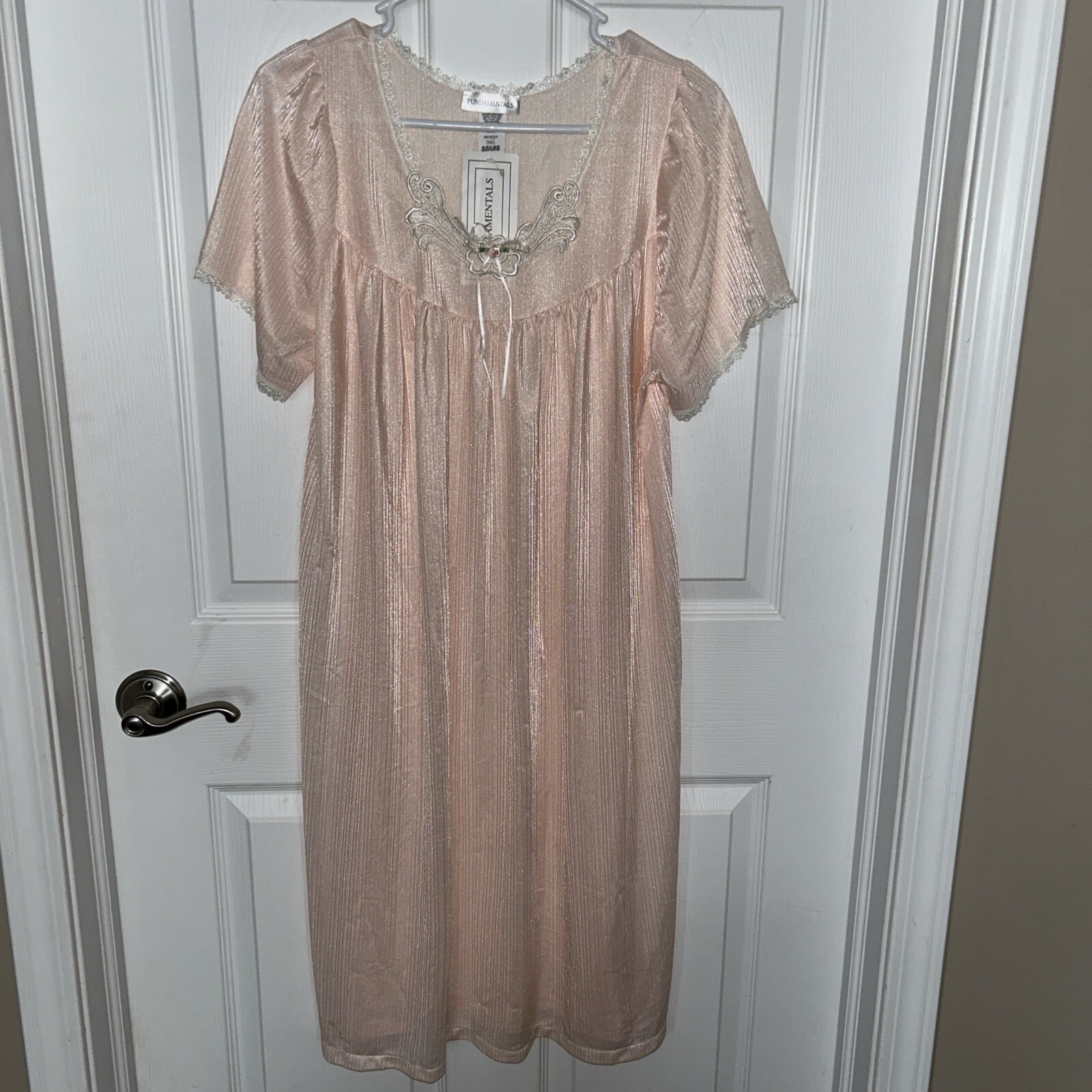 Sears Small NEW Fundamentals Thin Nylon Light Peach Flower/Lace, Nightgown, NWT