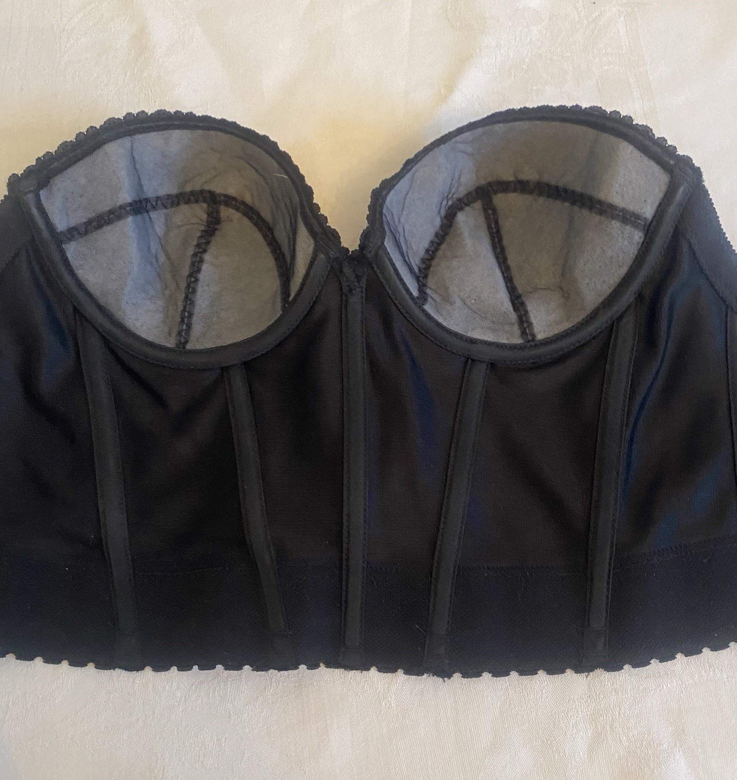 Vintage Adonna Black Nylon Strapless Corset Bustier Bra 38B Vamp Fairy Goth