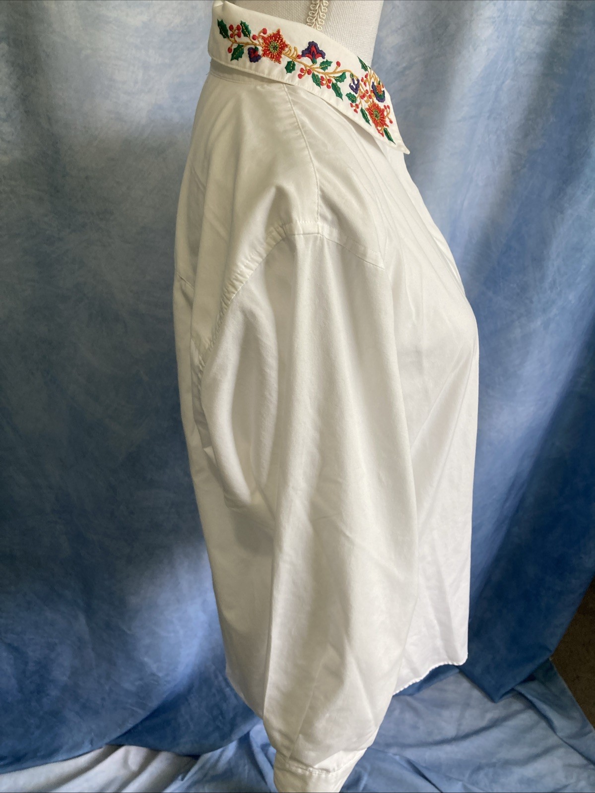 VTG 80s 90s Jacobsons White Embroidered Collar Blouse Christmas Floral Secretary