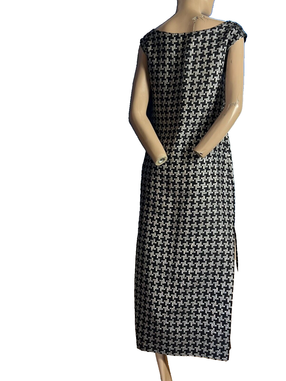 70s maxi dress black silver | handmade | brocade | disco look | size 38/40 |