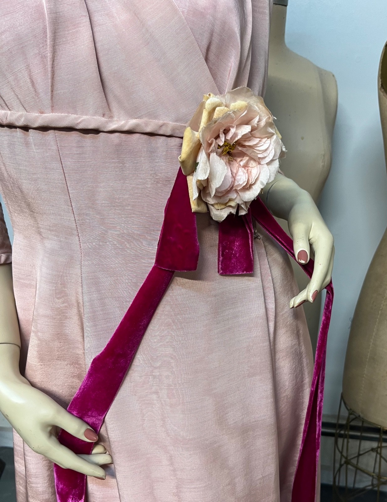 Vintage 1940s Marshall Fields Pink Rayon Faille Dressing Gown Dress Bust 36-38