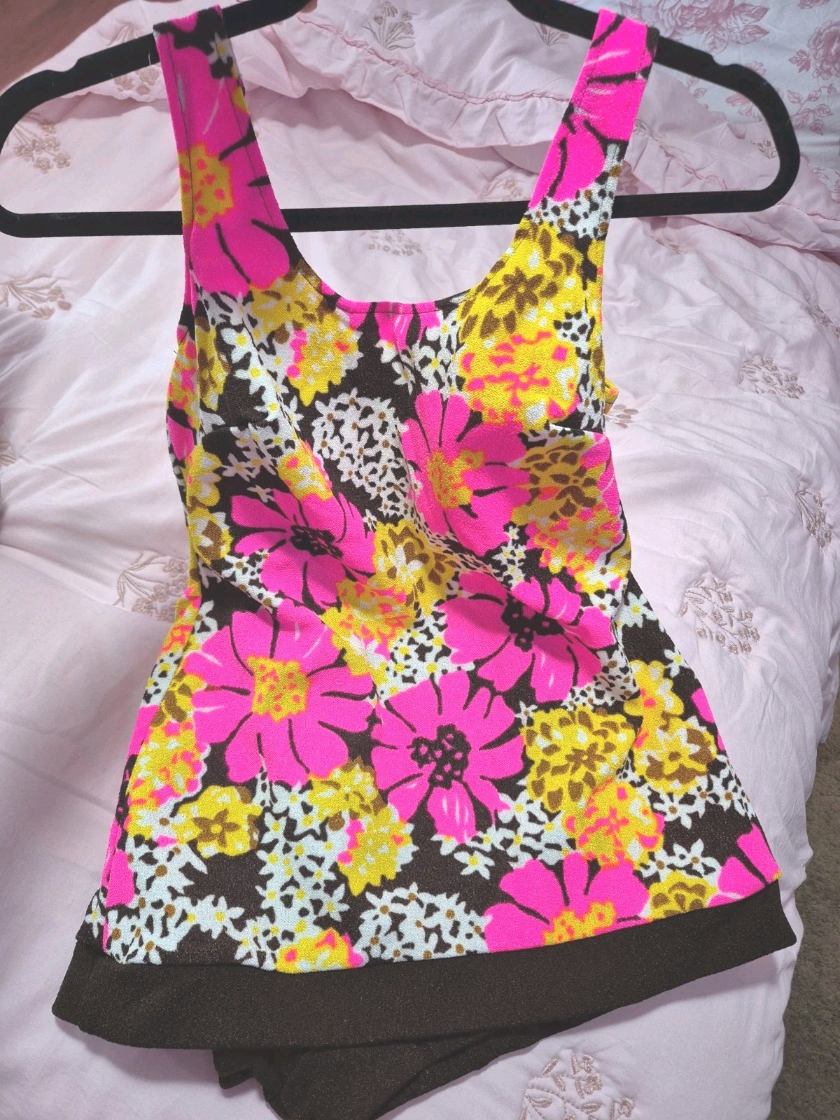 VINTAGE PSYCHEDELIC MOD FLORAL WOMENS 2 PC SWIMSUIT BATHING SUIT SZ 14/36-NEW!!