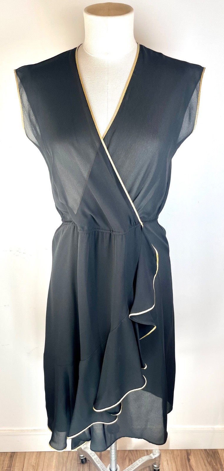 Unbranded black vintage semi sheer disco polyester 1970&rsquo;s pullover dress 4-6