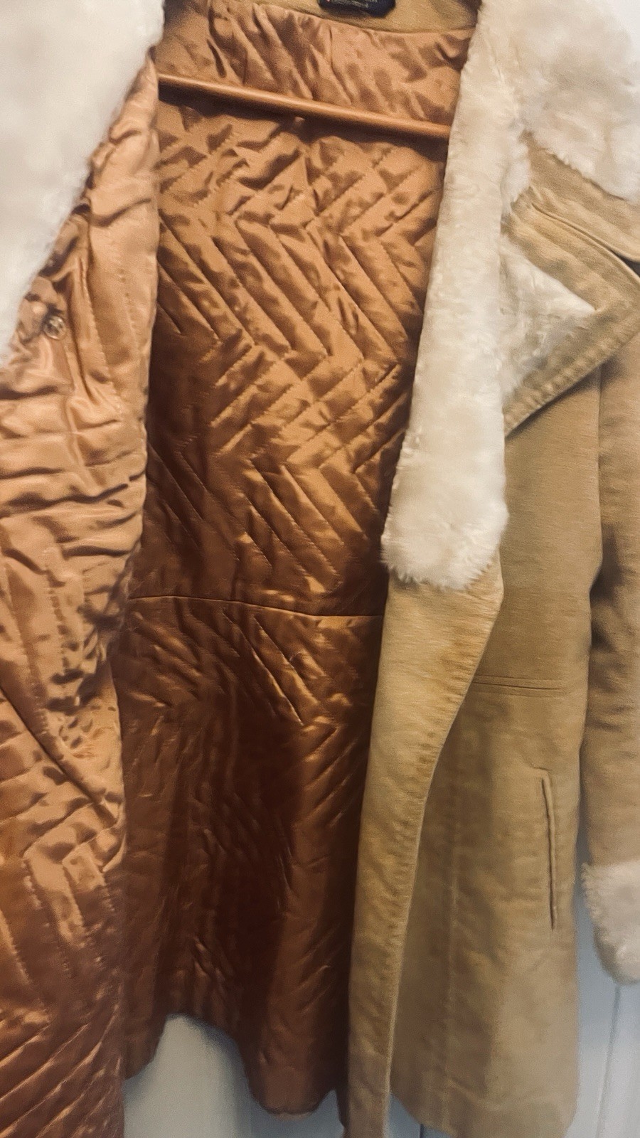 Vintage Heeksuede Double Breasted Faux Suede&Fur Women&rsquo;s BeigeCoat Sz M, Holland