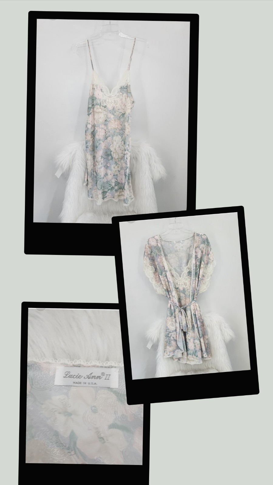 Vintage Lucie Ann II Pastel Pink Blue Floral Robe & Matching Nightgown Large
