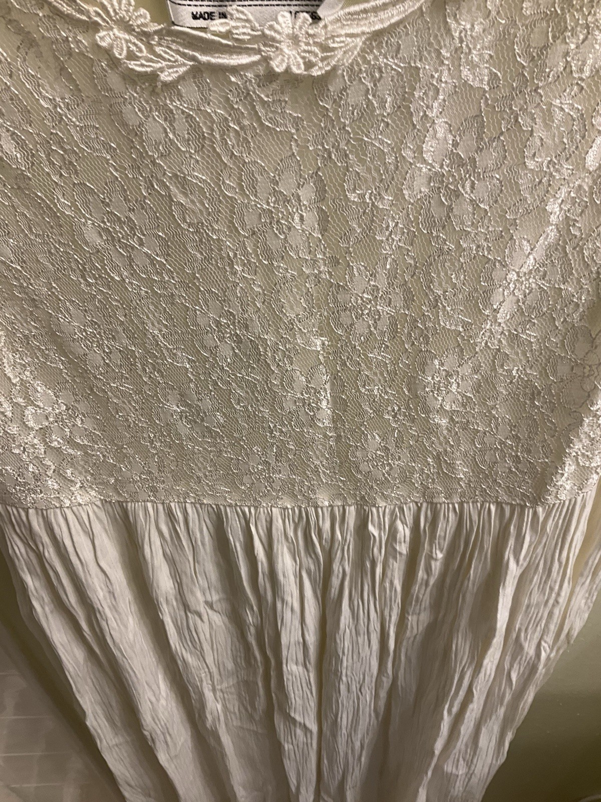 Vintage SL fashions ivory sleeveless maxi dress 12 lace floral bodice whimsy