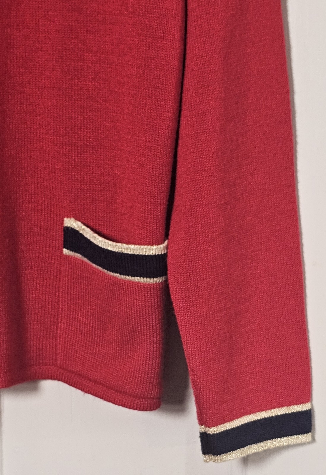 VTG Sweater Blazer Ami Knits Size 6 Red Gold Button X-mas Glam Mob Wife Holiday