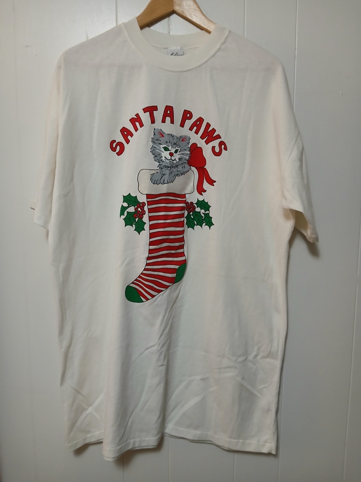 Vintage Milaca Santa Paws Christmas Sleep Shirt One Size Single Stitch USA 48&Prime;
