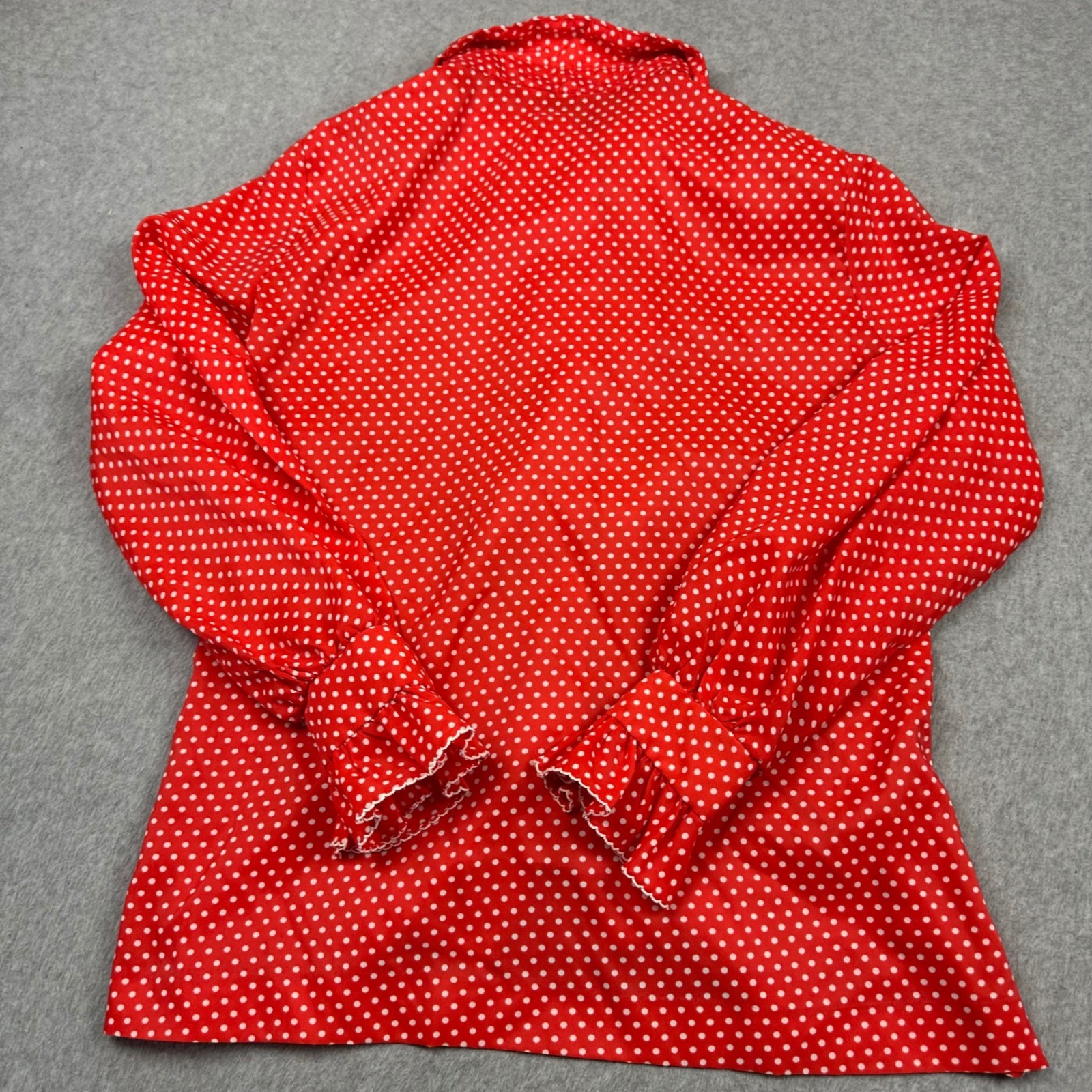 Vtg Judy Bond Red Polka Dot Ruffle Front Blouse Long Sleeve Retro Top Sz 16