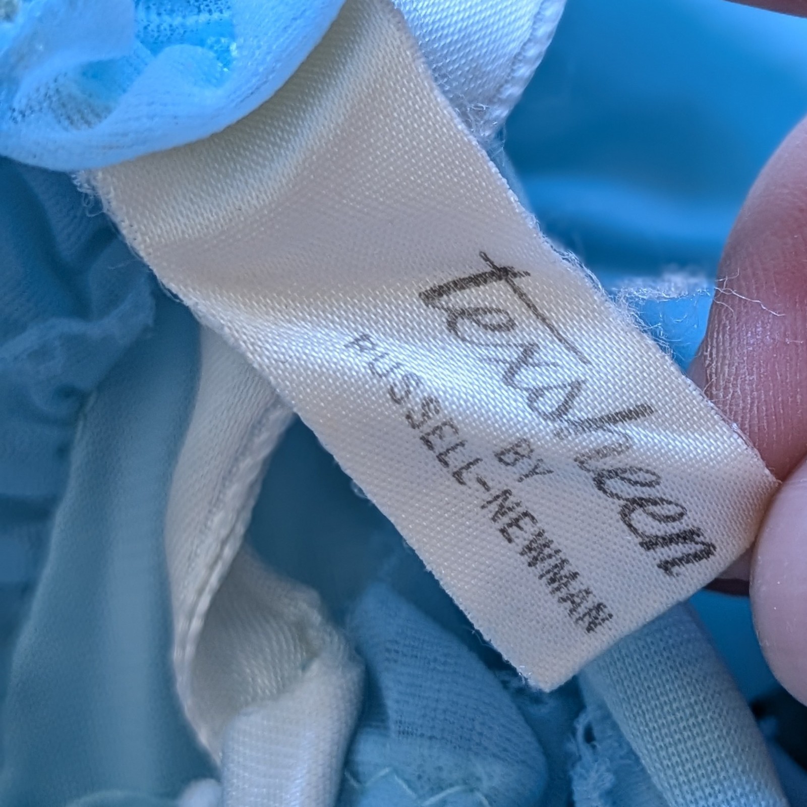 Vintage TexSheen Light Blue Ruffled Tie-Front Bed Jacket Nylon Sheer L Victorian