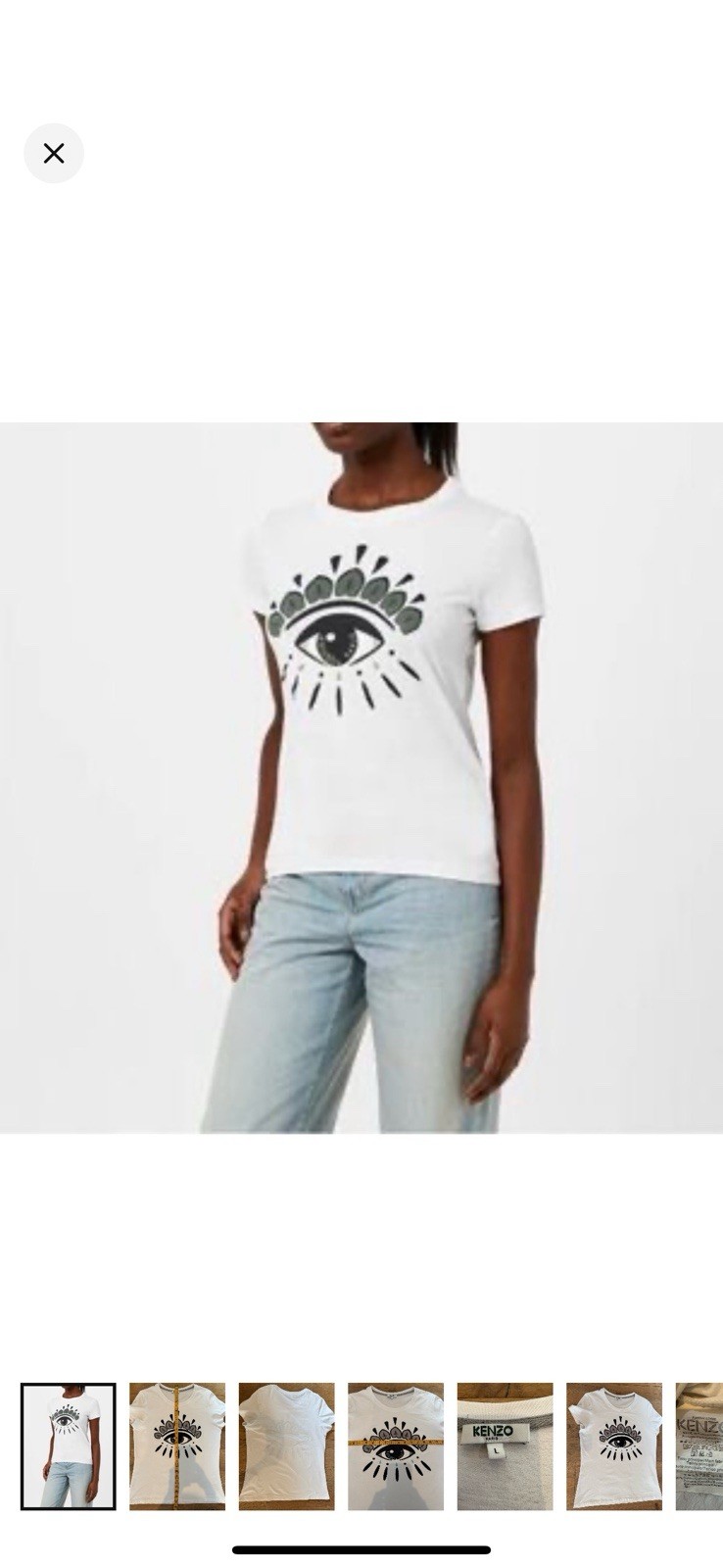 VINTAGE KENZO EYE T-shirt Sz M /L Women’s White Signature On Sleeve PriceFirm