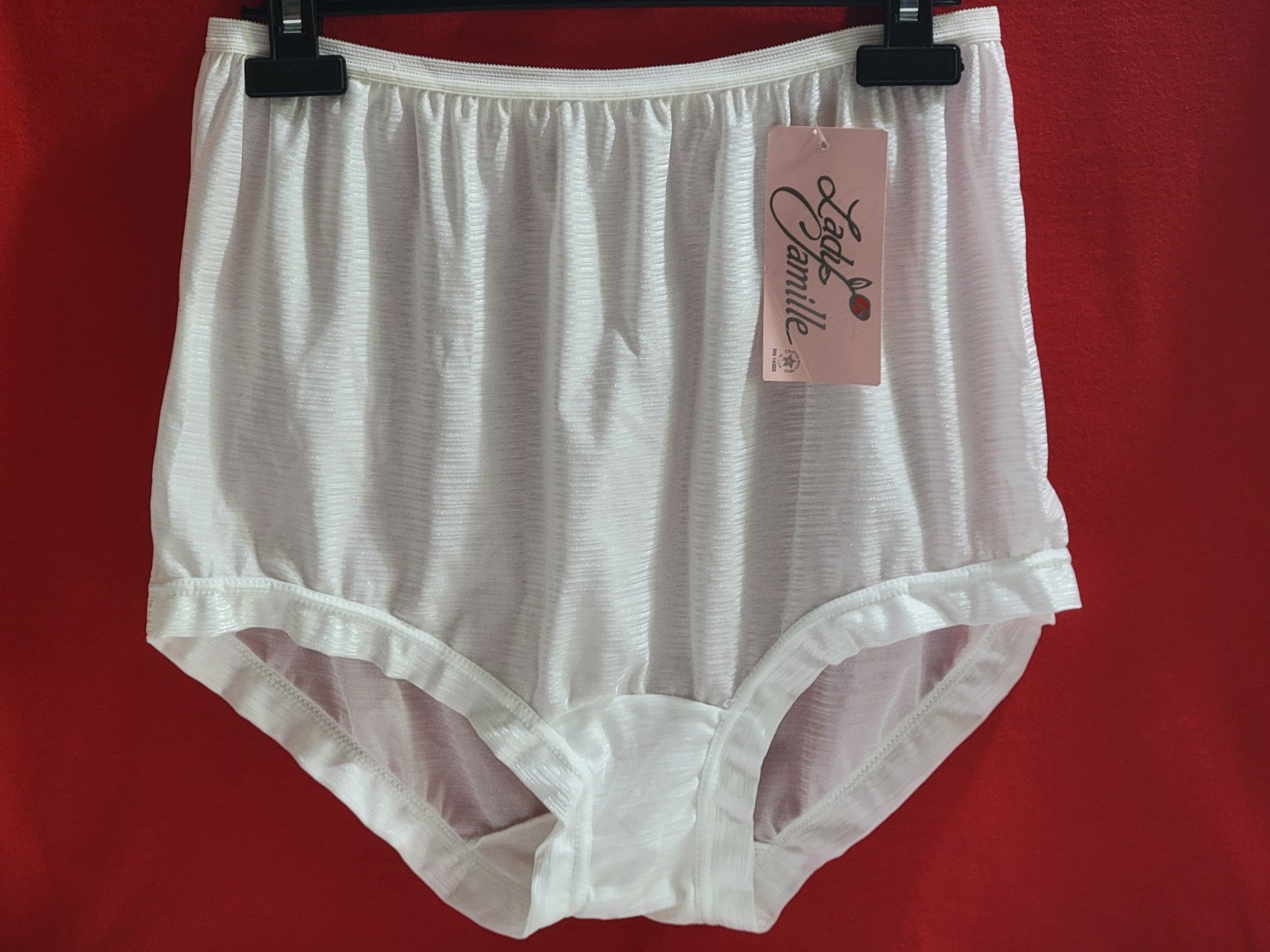 NWT Vintage Lady Camille Full Brief Granny Panties Shiny White 100% Nylon 8 USA