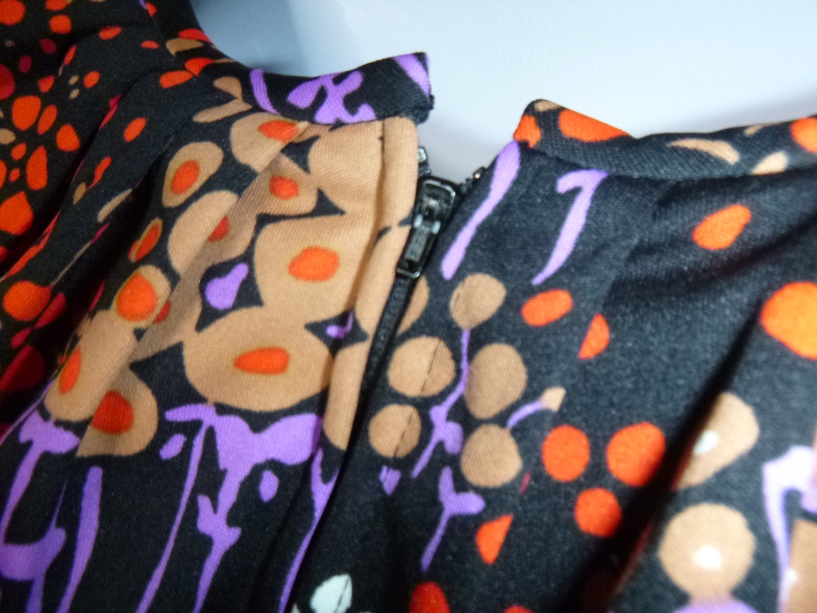 Vtg 70s Dynasty Stretch Poly MOD Maxi Dress Stylized Floral Sz S/M Hong Kong