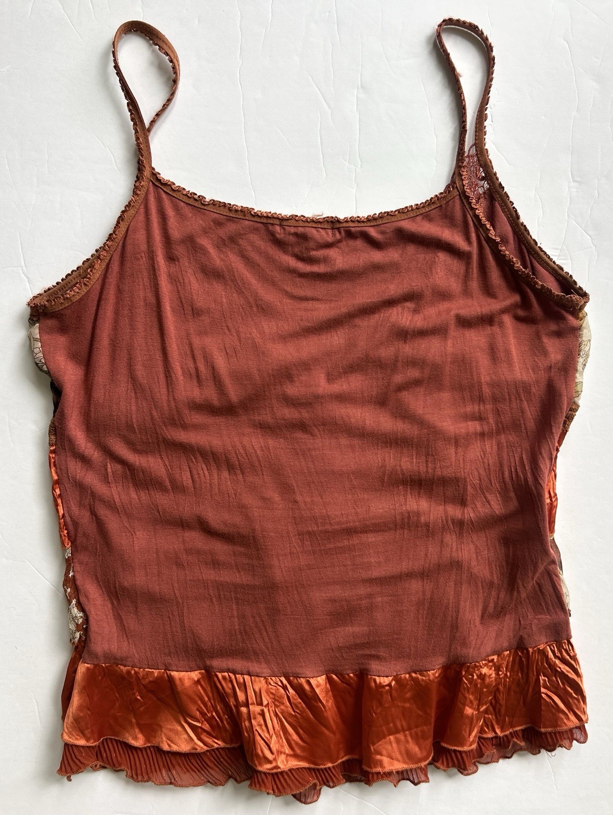 VTG Y2K Tiered Layer Floral Sequin Cami Tank Silk Blend Fairy Goblin Whimsy LARG