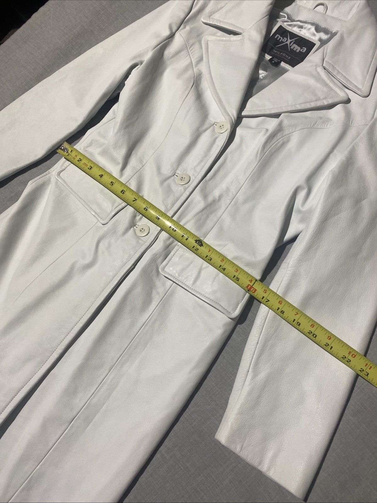 VTG Wilsons Leather Máxima Women&rsquo;s White Long Duster Trench Coat Medium Y2K 90s
