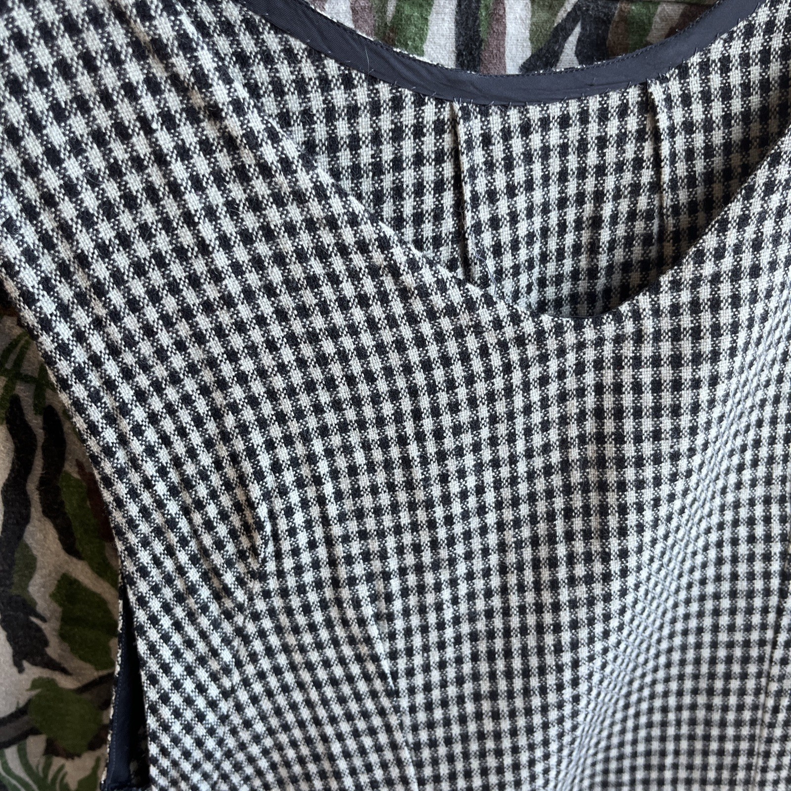 Vintage Wool Gingham Plaid Jumper Dress Pinafore Black Grey Homemade Pullover M