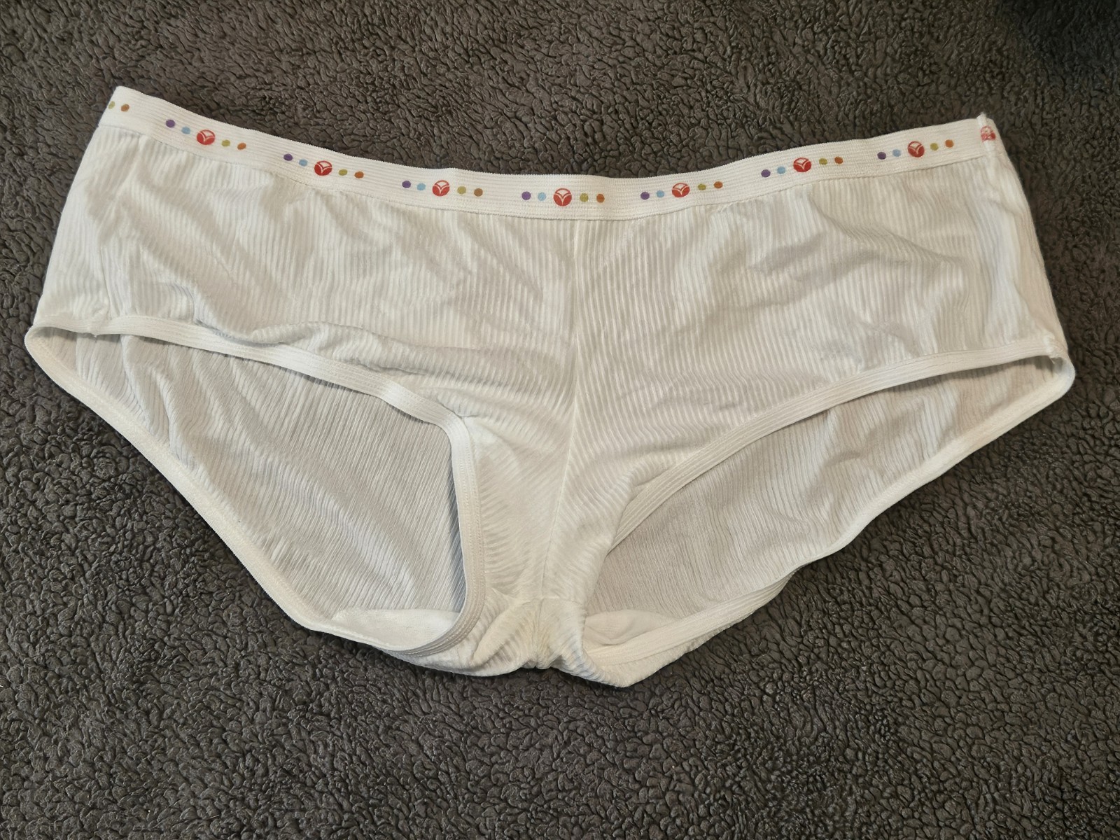 VTG Vassarette Women&rsquo;s Boyleg Panties White w/Polka Dot Waist Trim Sz:7/44
