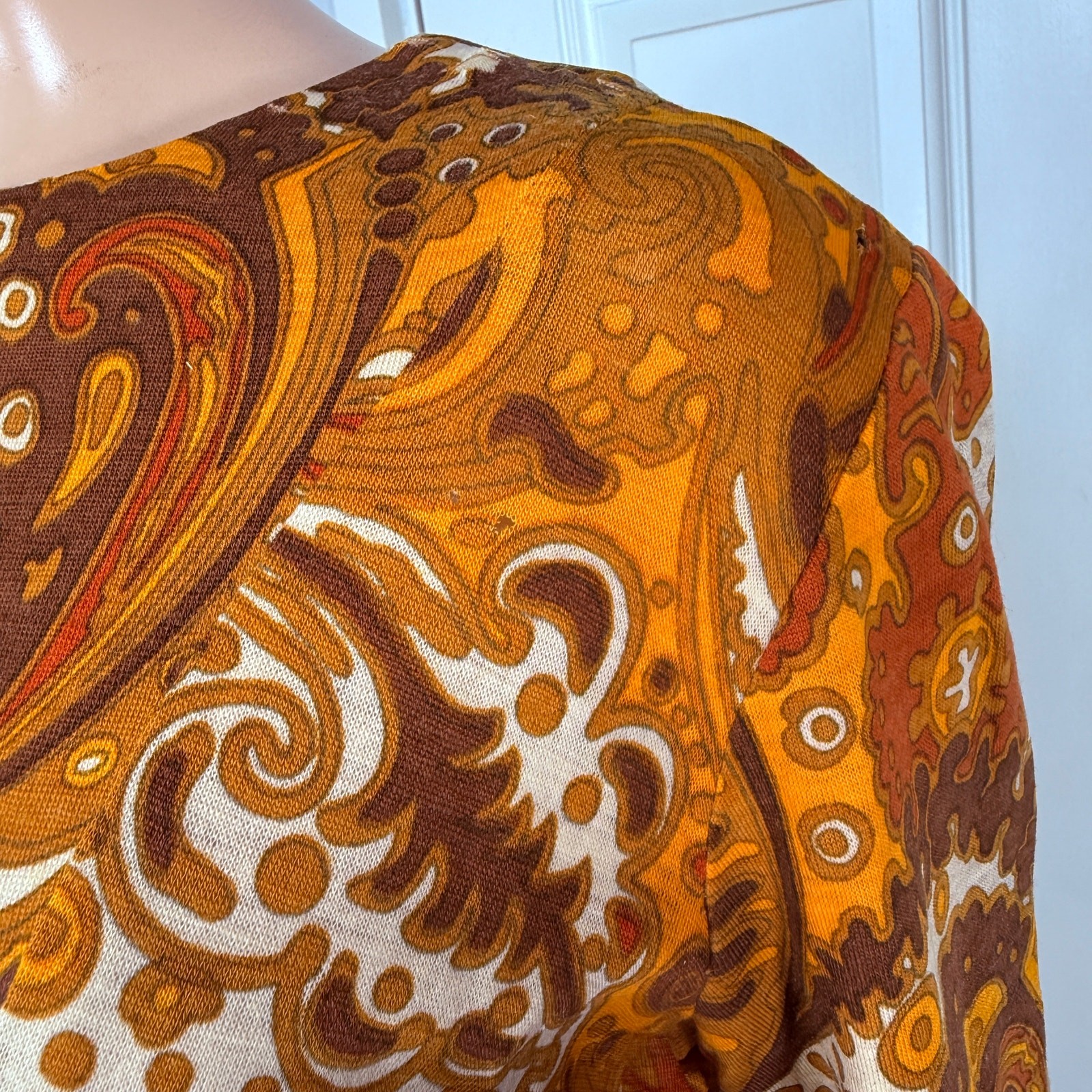Vintage 70s Unbranded Women&rsquo;s Dress Wool Paisley Mod Retro Long sleeve L3-20