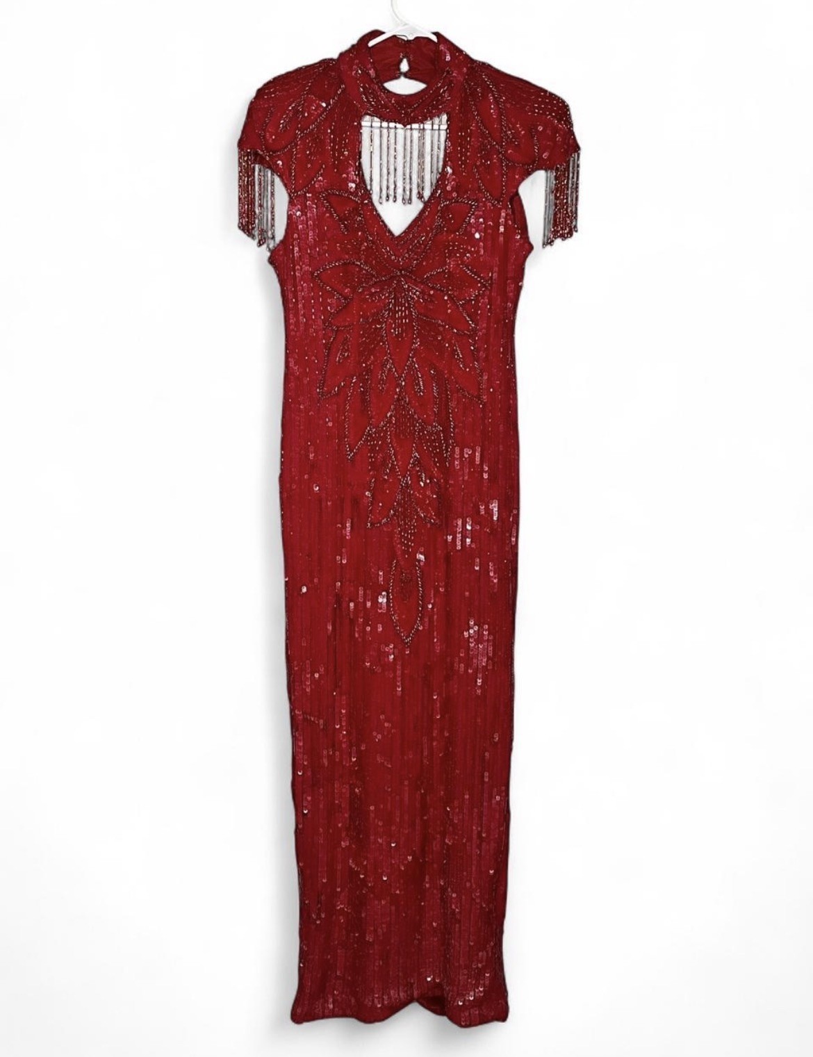 Vintage RARE 1980s Silk Heavily Beaded Sequin Dress Prom Pageant Gown Sz L