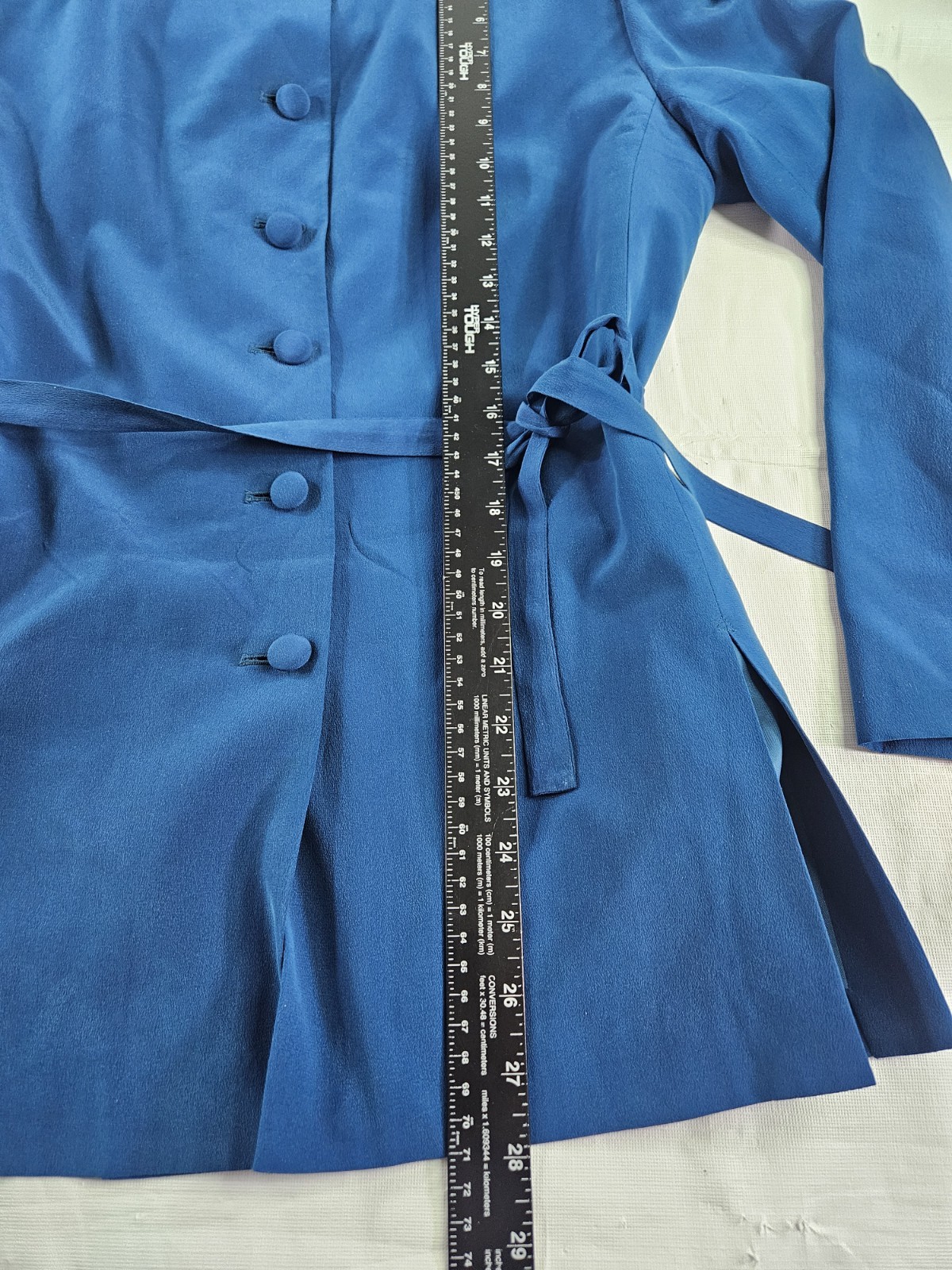 Vtg 90&rsquo;s Patrick Collection 100% Silk Pant Suit Women 12 Blue Shoulder Pad Read