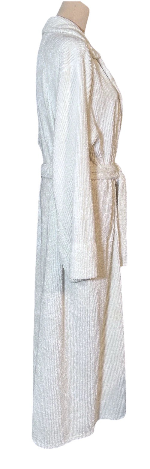 Vtg 80s Stan Herman Chenille White Robe Belt Pocket Cottage Shabby Chic USA M/L