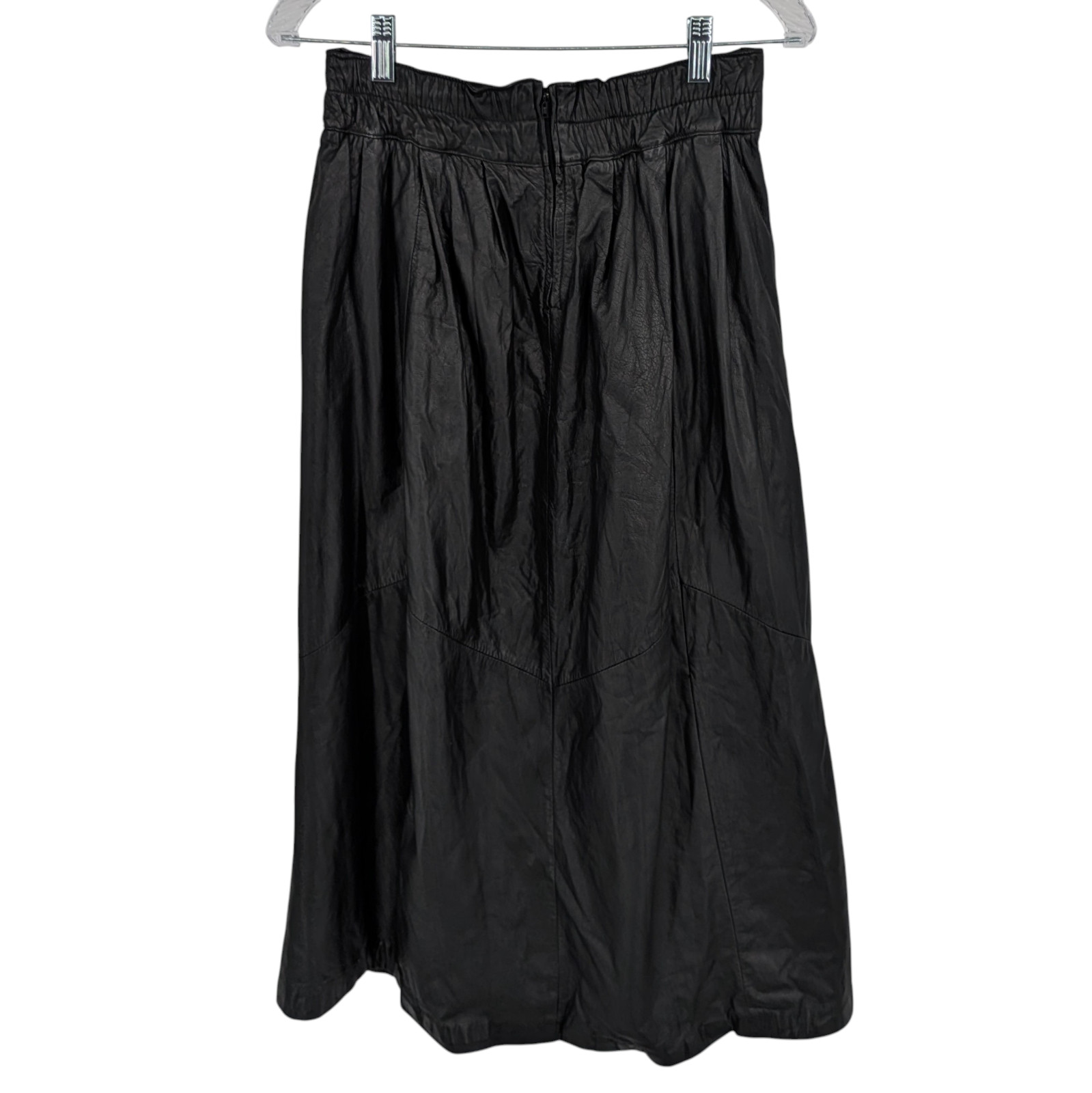 VTG 80s Black Leather Quilted Midi Skirt Womens 8 Yoke New Wave Goth Avant Garde