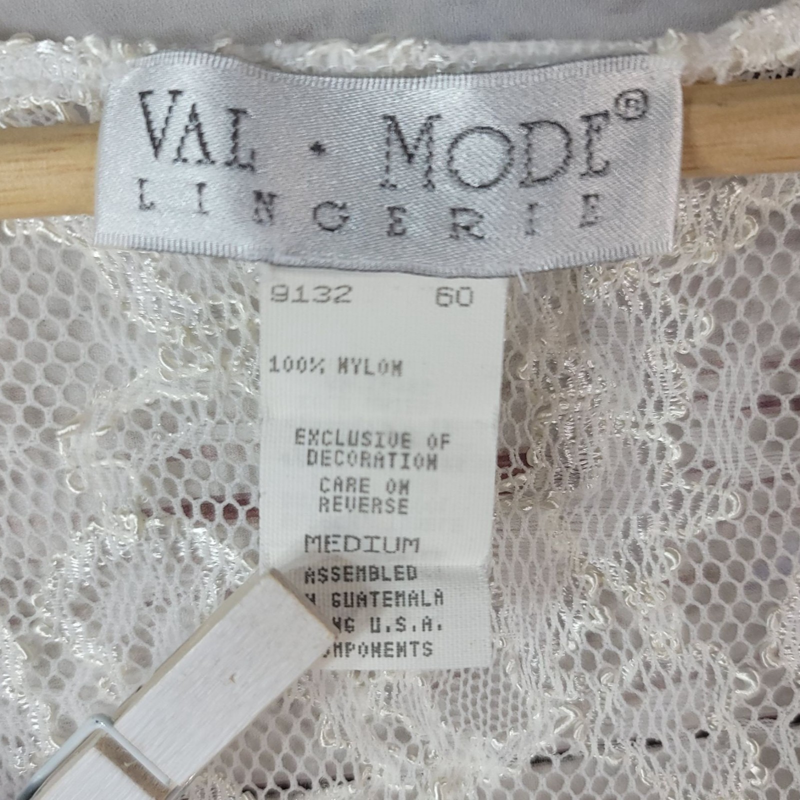 Val Mode Short Sheer Robe White Medium Button Bridal Chiffon Lace Peignoir VTG